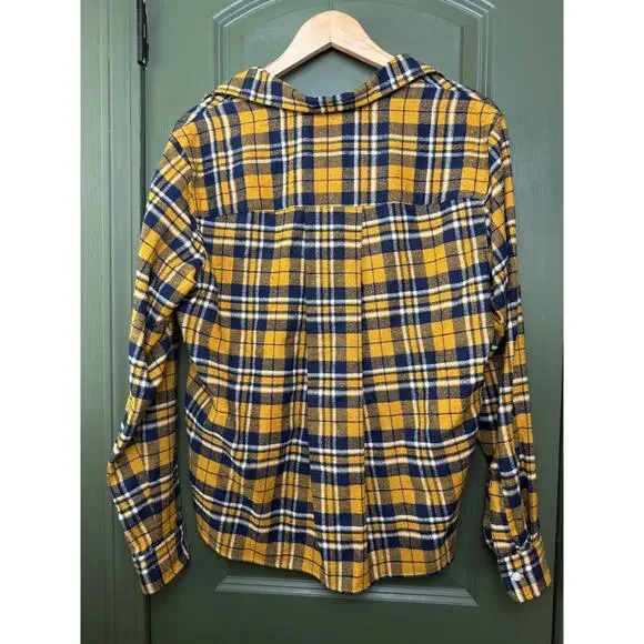 NWOT Frank & Eileen SILVIO Untuckable Button-Up Shirt Yellow Navy Plaid Medium - Picture 5 of 6